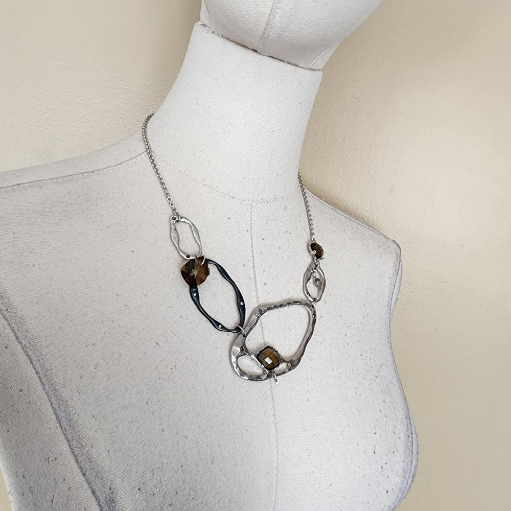 Silver Abstract Stone Necklace - Picture 2 of 7